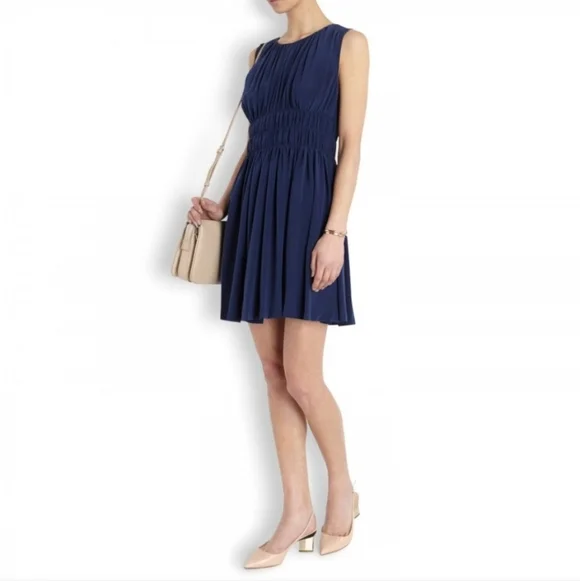 Joie Lora | 100% Blue SILK | Sleeveless | Pleated Smock | Tied V-back | Dress XS - Picture 13 of 13